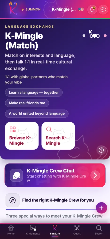 K-Mingle language exchange matching